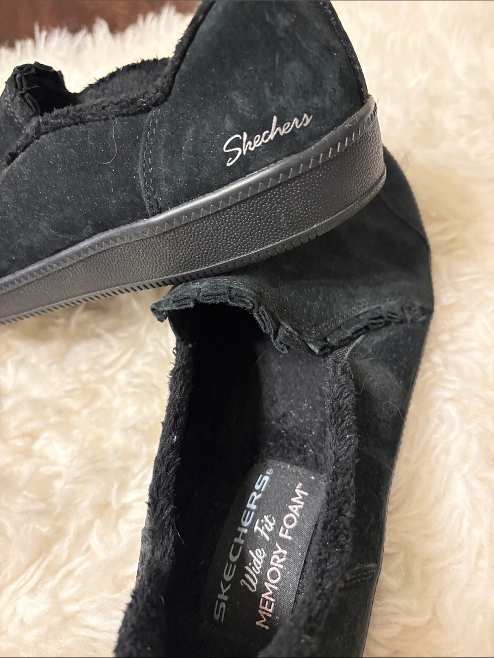 Skechers Black Suede-Look Slip-On Memory Foam Sneakers